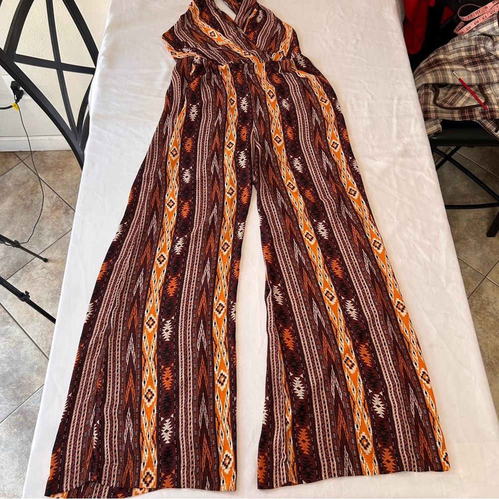 Jealous Tomato Orange and Brown Striped Jumpsuit